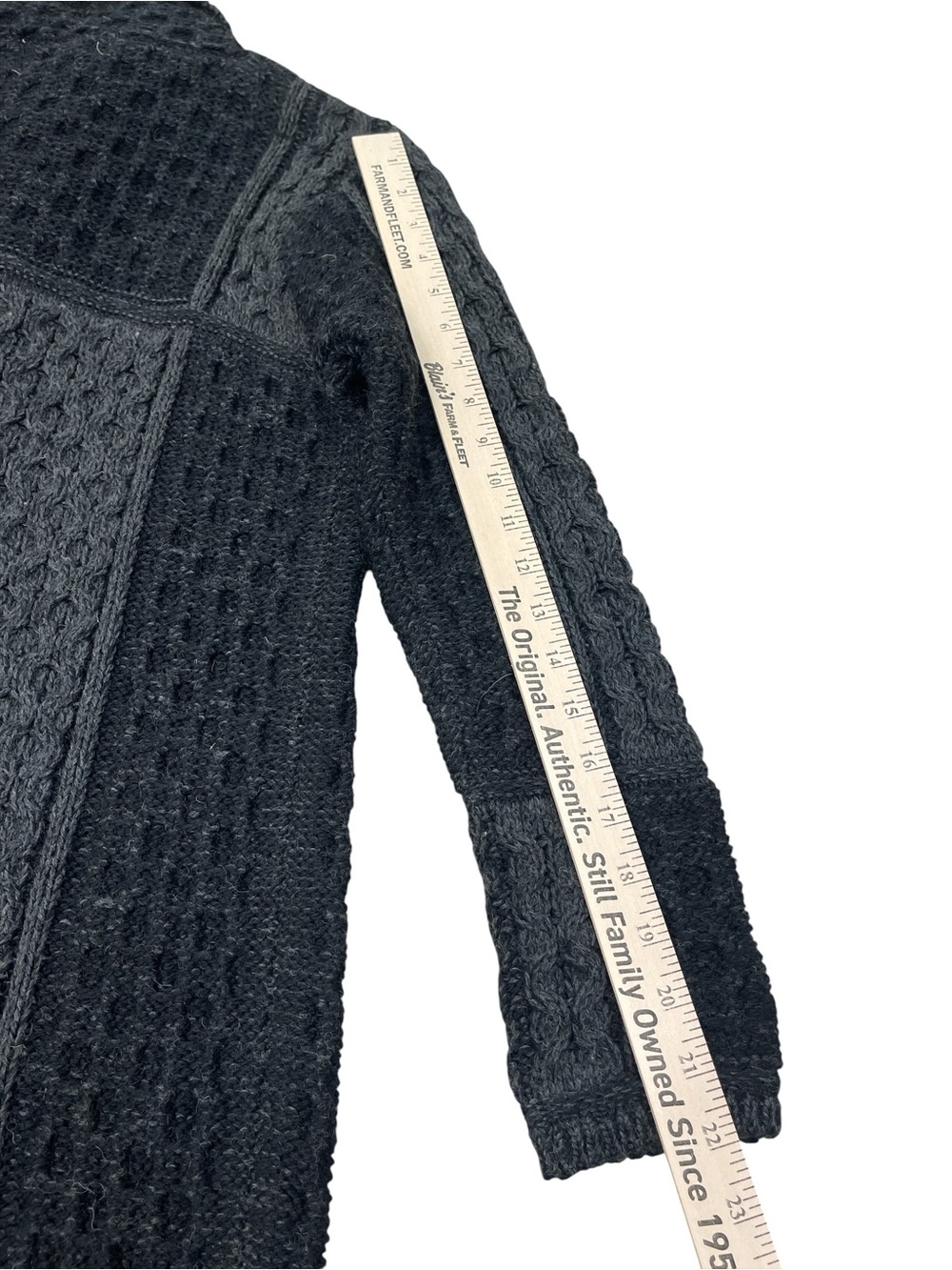 Aran Crafts Charcoal Cable-Knit Shawl-Collar Cardigan Coat - Picture 5 of 7